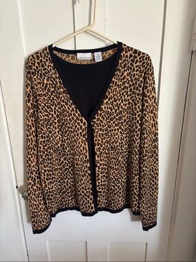 croft & barrow Leopard Print Cardigan with Black trim